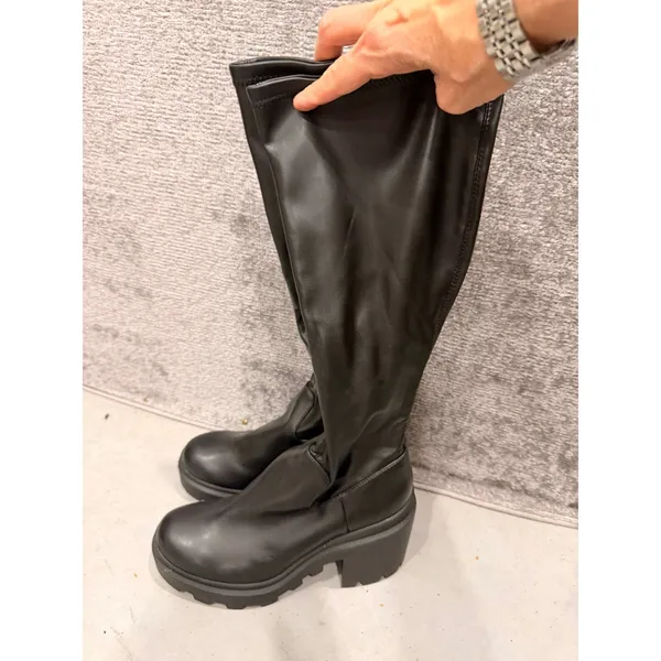 Steve Madden Women Knee High Boots 10 Black Faux Leather Lug Sole Platform Heel - Image 3