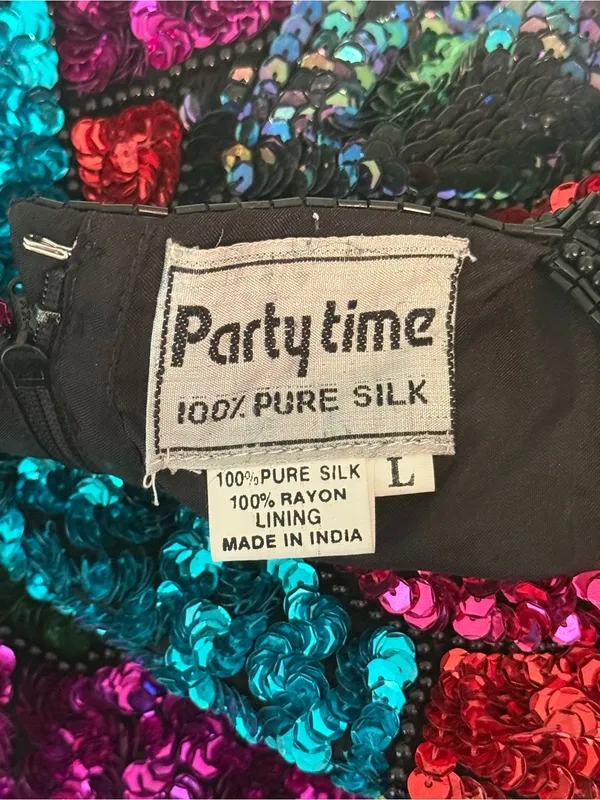 Vintage 100% Silk Sequin Colorblock Mini Dress - Image 4