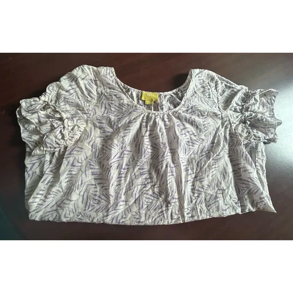 Maeve Anthropologie Silk Blend White Blouse With Purple Leaf Print Boho Sunny - Image 2