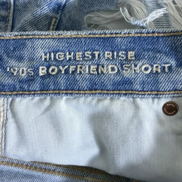 American Eagle 90s Boyfriend Distressed Denim Shorts Light Wash High Rise Size00 - Image 8