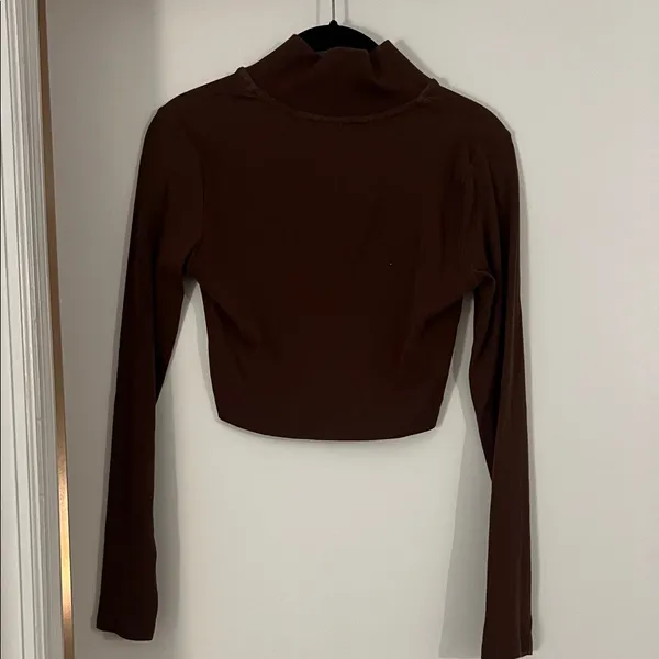 Zara Chocolate Brown Polo Crop Top - Image 3