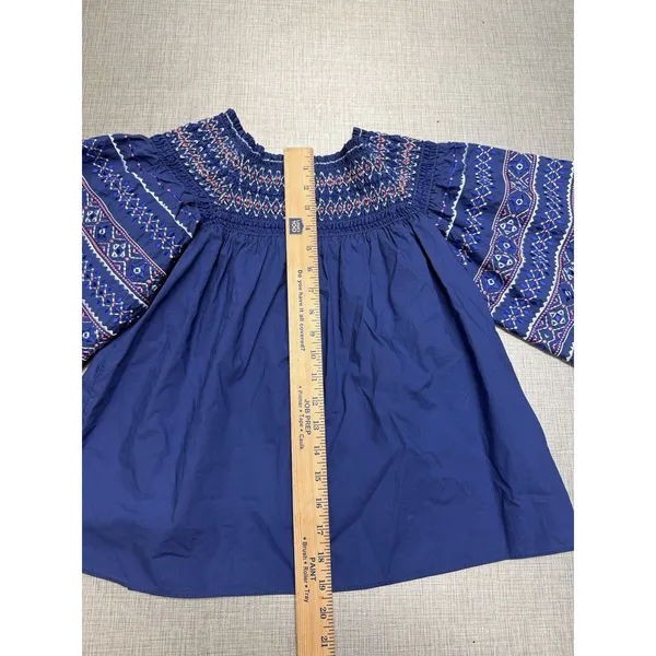 Parker Shirt‎ Off-Shoulder Top Multicolor Smocking XS ($265 Retail!) Navy Blue - Image 8