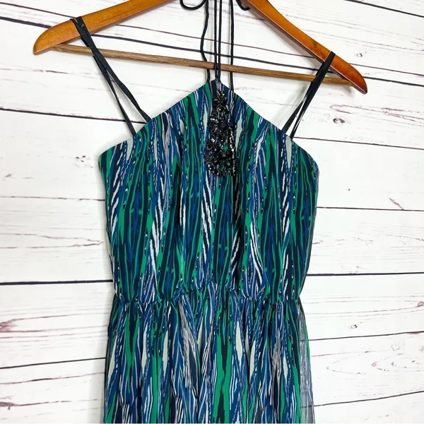 Gianni Bini Green & Blue Rhinestone Embellished Halter Top Maxi Dress Size 0 XS - Image 10
