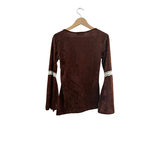 Maria Gabrielle Vintage Y2K Brown Velour Bell Sleeve Asymmetrical Hem Top XS - Image 3