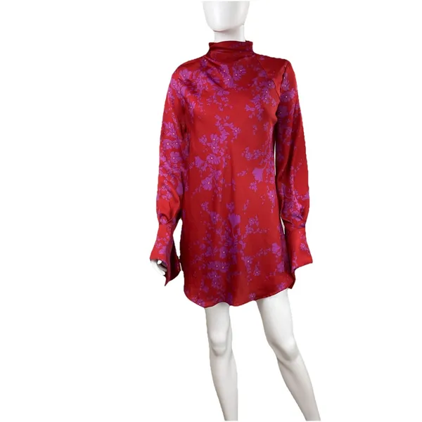 Free‎ People Aries Open Back Floral Long Sleeve Mini Dress Red XS - Image 3