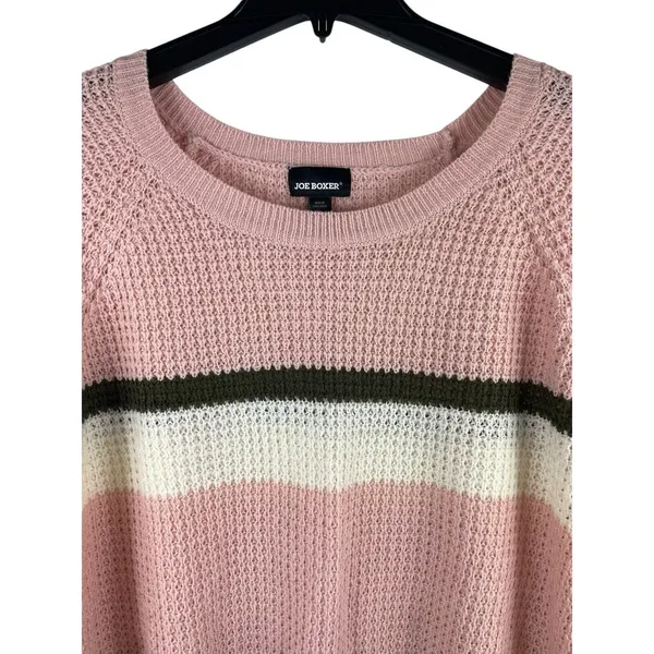 Joe Boxer Pink Green White Striped Pullover Open Knit Crew Neck Sweater 2x - Image 4