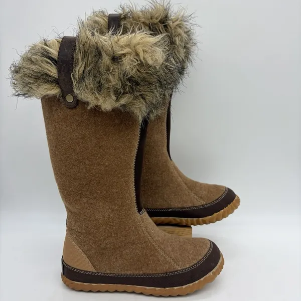 Sorel Womens 5 Boots Cozy Joan Tall Felt Faux Fur Tan Warm Pull On NL1884-286 - Image 2