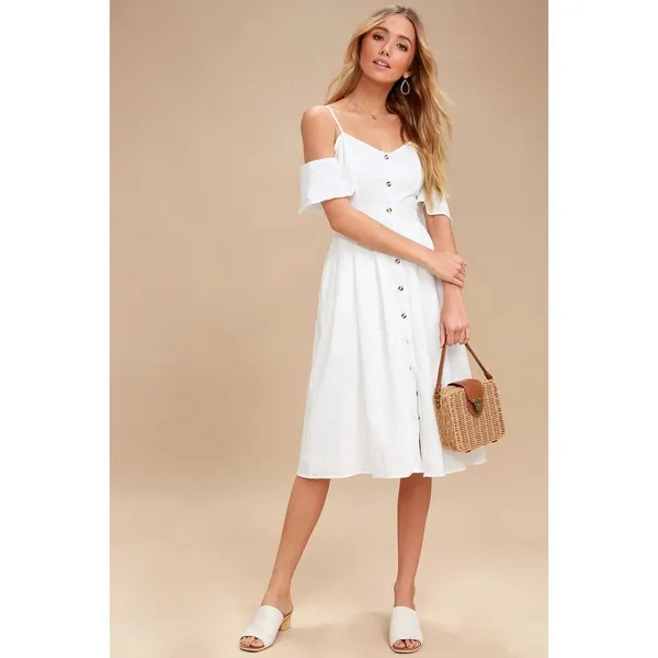 Lulu’s I've Got Love White Off-the-Shoulder Midi Dress size medium - Image 3