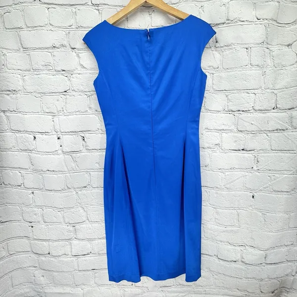 Lauren Ralph Lauren Dress Women's 4 Blue Ruched Sheath Cap Sleeve Cocktail Zip - Image 2