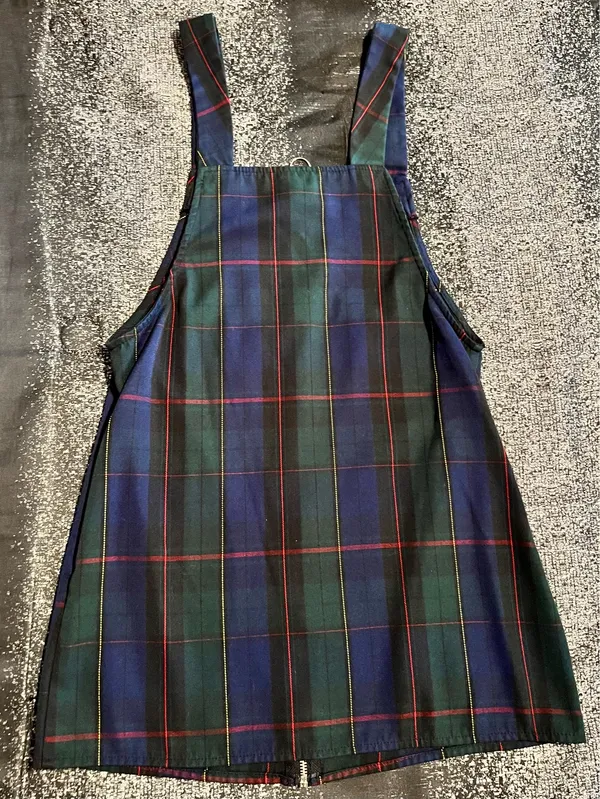 Womens small Forever 21 Plaid zip front pinafore/overall dress-navy/green/red - Image 8