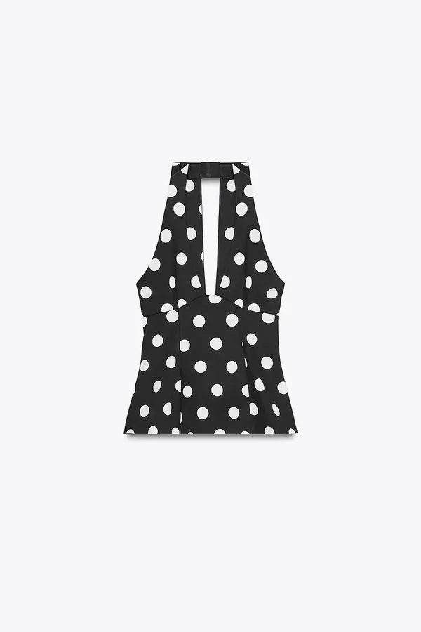 Zara Black and White Polka Dot Halter Top - Image 7