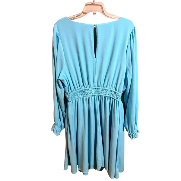Torrid Mini Dress1X Blue Excellent Smocked Waist V-Neck‎ Ruffle Long Sleeve - Image 3