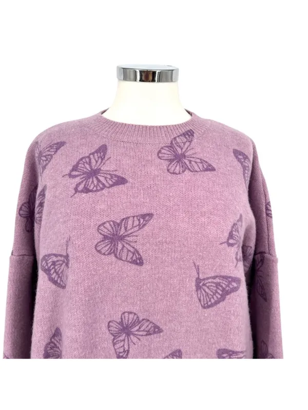 Le Lis Collection Butterfly Print Purple Oversized Sweater Size Medium - Image 2