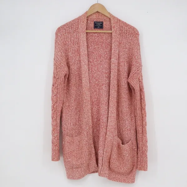 Abercrombie & Fitch Marled Orange Open Front Cardigan Sweater XS Patch Pockets - Image 2