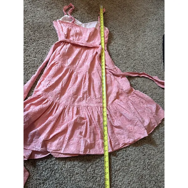 Willa Story Pink Eyelet Tiered Ruffle Midi Dress Size Large - Image 8