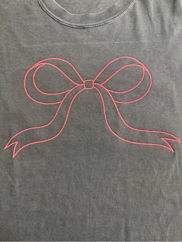 Comfort Colors Pepper Short Sleeve Tee with embroidered Pink Bow - Image 4