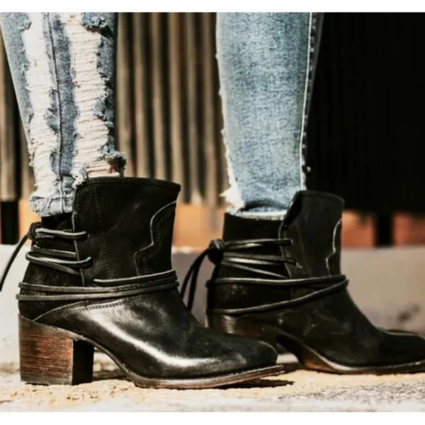 Freebird by Steven Casey Leather Distressed Suede Lace-Up Edgy Short Ankle Boots Booties 8 - Image 3