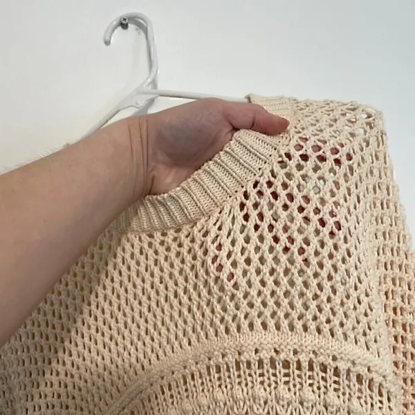 UNIVERSAL THREAD Cream Beige Mixed Knit Crochet Open Weave Crew Neck Sweater S - Image 6