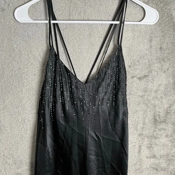 Vintage Y2K Black Beaded Slip Dress Evening‎ Grunge Goth Glam Size Small - Image 2