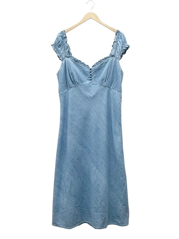 NWT GAP Eaton Denim Maxi Dress Size XL Light Wash Cotton Ruffle Cottagecore Boho - Image 2