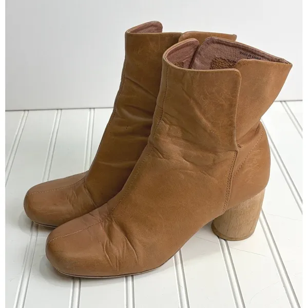 Jeffrey Campbell‎ Brown Leather Wooden Curved Heel Ankle Boots Booties Women 7M - Image 4