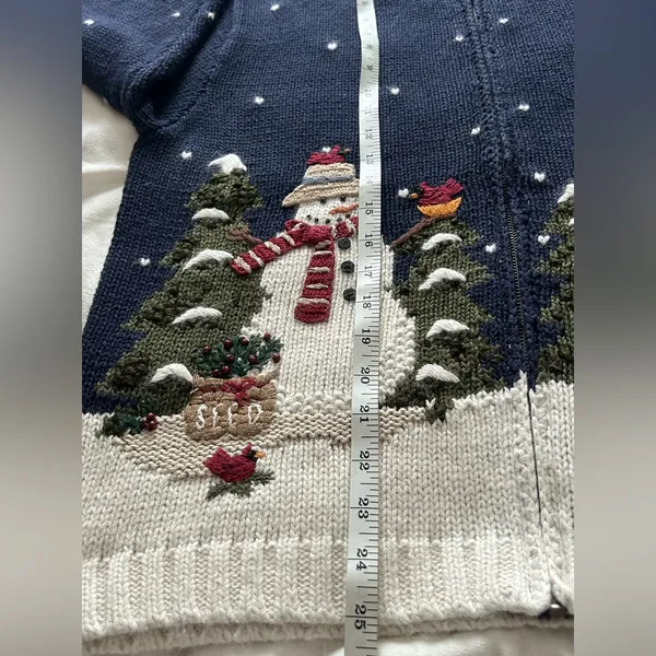 Vintage Croft & Barrow winter snowman embroidered zip-up cardigan sweater. NWT - Image 13