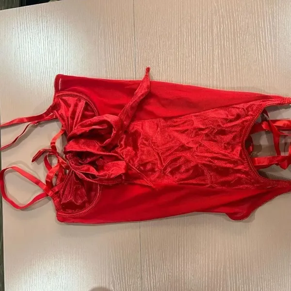 Yandy Red Tie Front Corset Top - Image 2