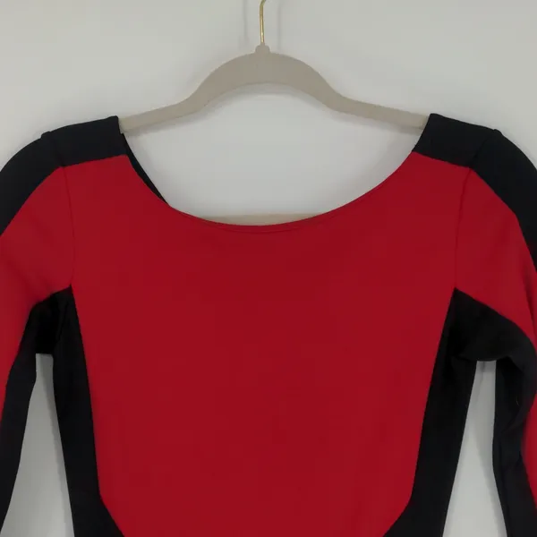 Amanda‎ Uprichard Women's Racer Dress Size P Petite Red Black Mini 3/4 Sleeve - Image 5