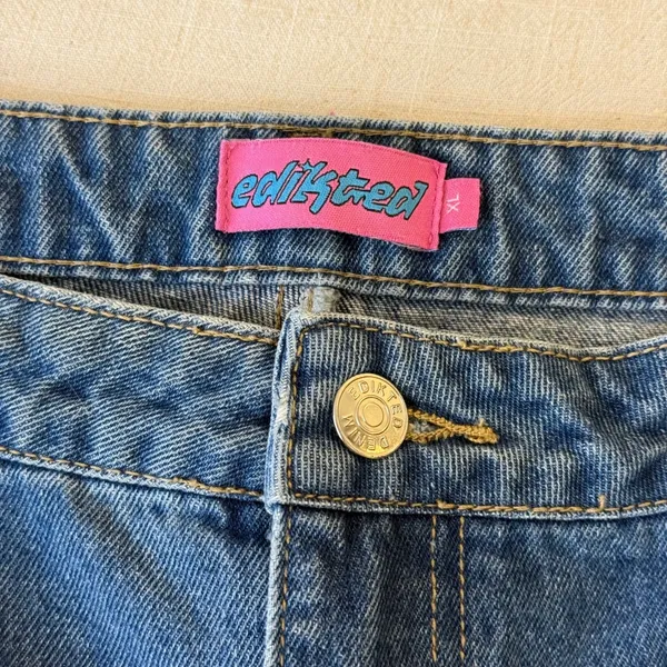 Edikted Jeans XL Low Rise Baggy Wide Leg Y2K Skater Denim 100% Cotton - Image 8