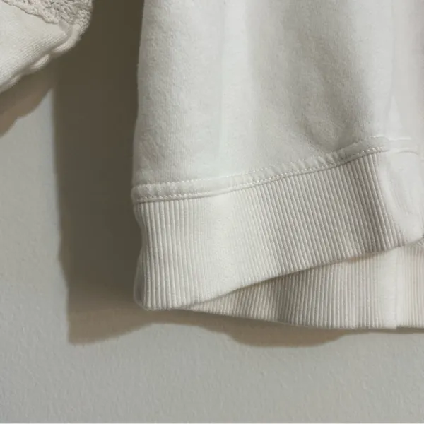 Aerie Hey Crochet Lace Trim Notch Neck Sweatshirt White Small - Image 4