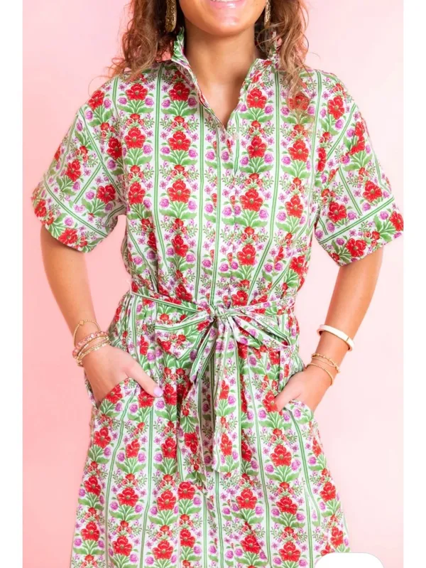 Mod’s Mahal Women’s Midi Shirt Dress English Garden Size XS Pink Green Floral - Image 2