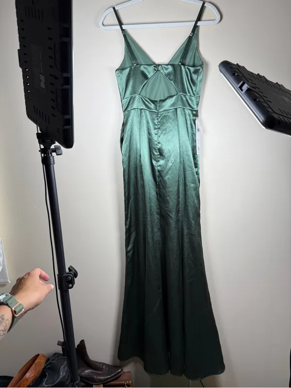 Azazie Shania Satin Bridesmaid Dress Sz 2 Eucalyptus - Image 2