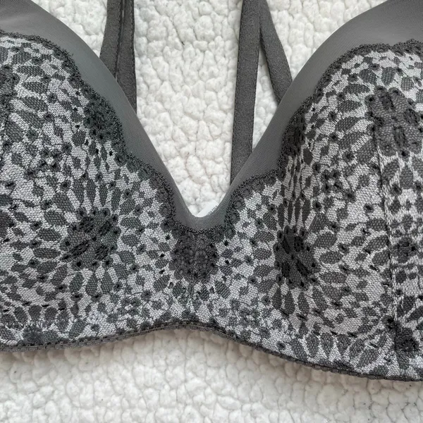 Aerie Gray‎ Lace Bra 36C Soft Stretch Lingerie Everyday Comfort - Image 6