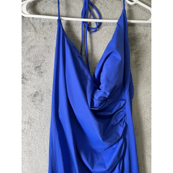 Halara SoftlyZero Airy Ruched Bodycon Midi‎ Dress Aster Blue Cool Touch Slit New - Image 3