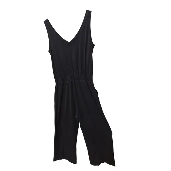 Pact Jumpsuit Medium Black Organic Cotton V-Neck Sleeveless Casual‎ Minimalist - Image 2