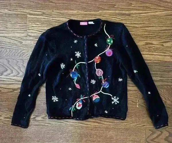 Vintage PAPPAGALLO CHRISTMAS SWEATER Embroidered Ornaments Bright Size Small - Image 12