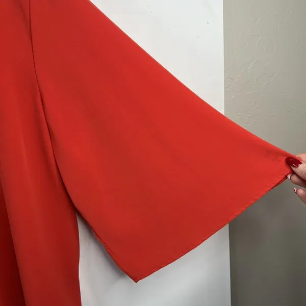 Apt. 9 XL Blouse Bell Sleeve Keyhole Back Stretch Career Red Flowy Holiday - Image 4