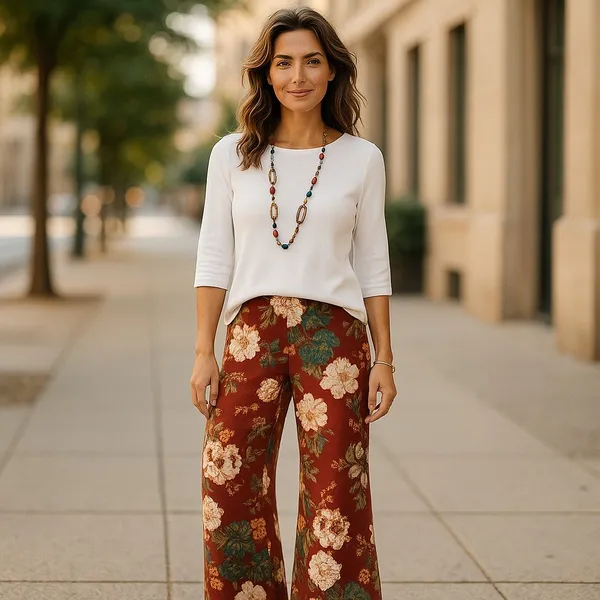 Chico's Floral Wide Leg Pull-On Palazzo Pant‎ Size 0 XS 4 Rust Green - Image 2
