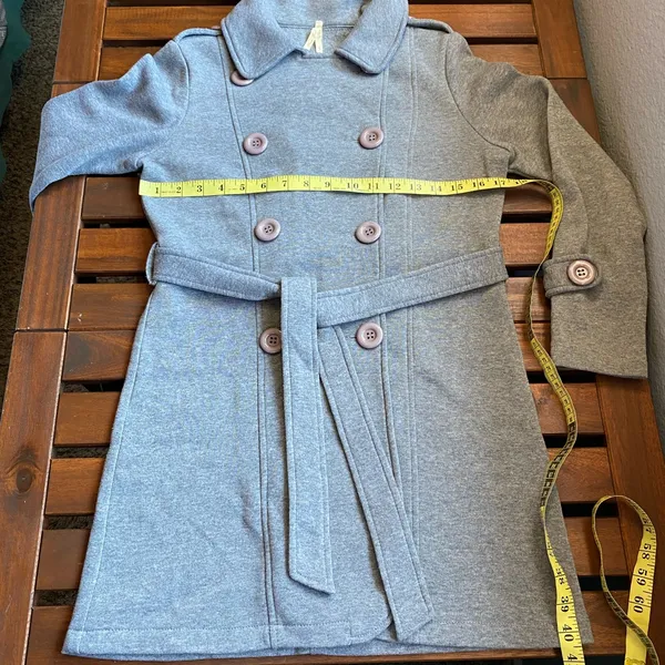 Gray Pea Coat with Double-Breasted Design and Belt - Image 3