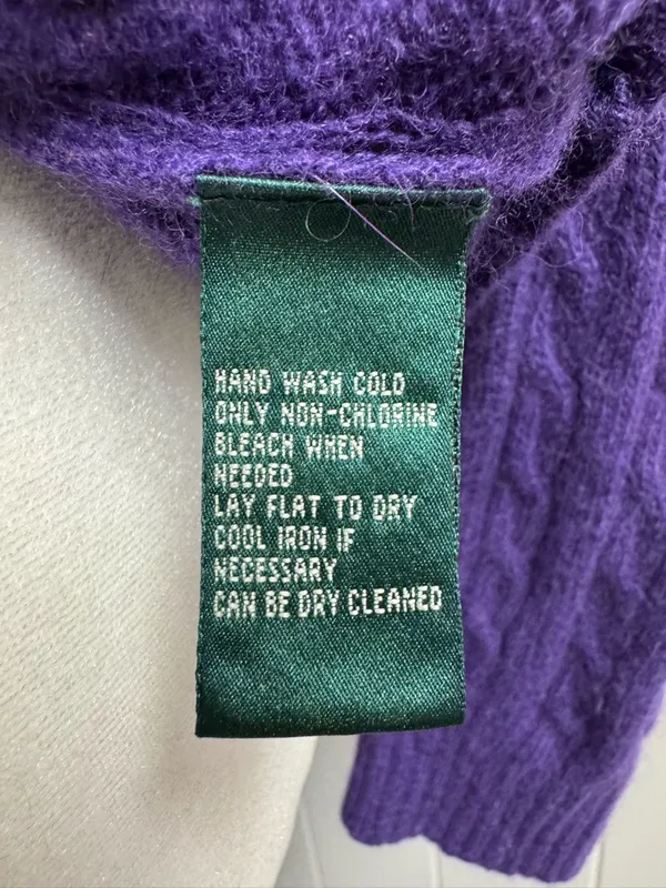Lauren Ralph Lauren LRL Cable Knit Long Sleeve Pullover Sweater Purple Medium - Image 5
