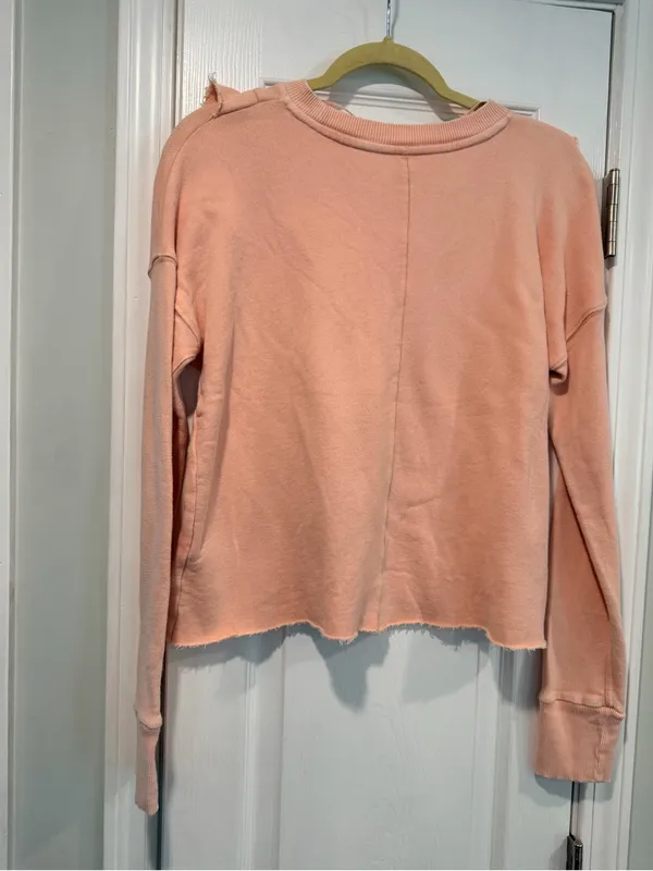 NWOT Free People Size XS Pink Ooh La Ruffle Yoke Long Sleeve Raw Hem Sweatshirt - Image 9