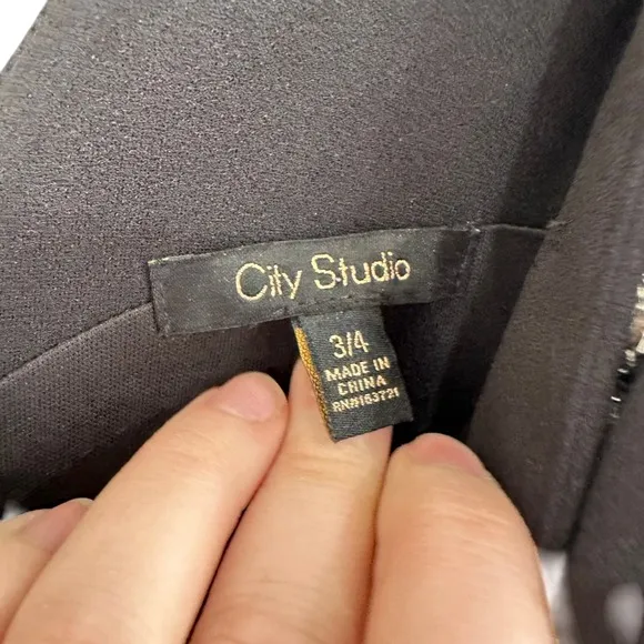 City Studio Black Formal Dress V-Neck Rhinestone Trim Maxi Gown Dramatic‎ Chic - Image 4