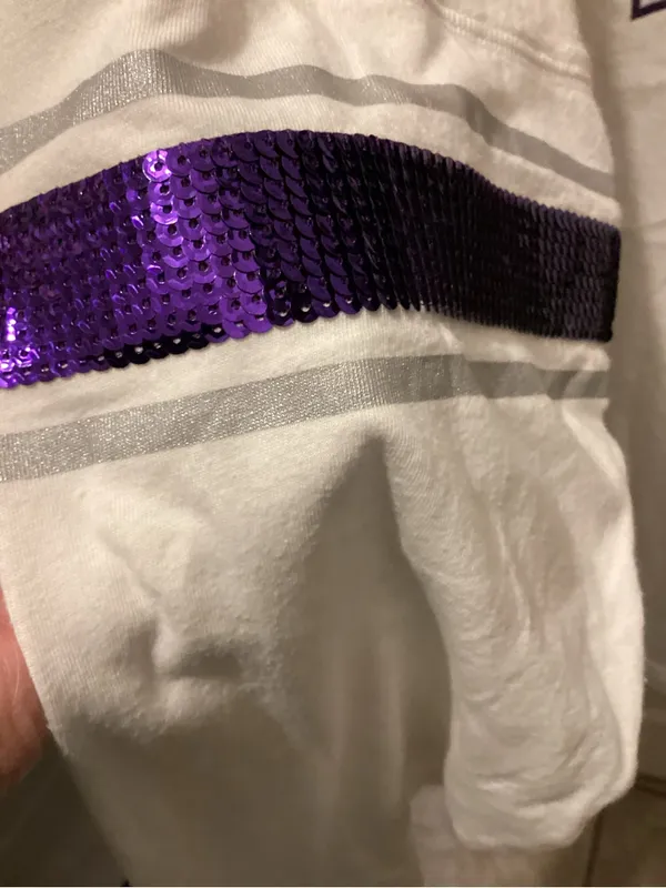 PINK Victoria's Secret White Tee with Purple Lettering - Image 4
