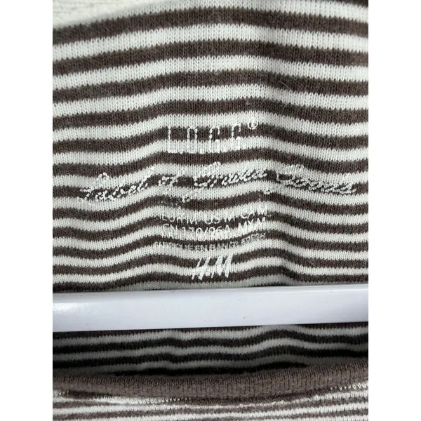 H&M Womens Long Sleeve Top Brown White Striped Scoop Neck Size M - Image 5