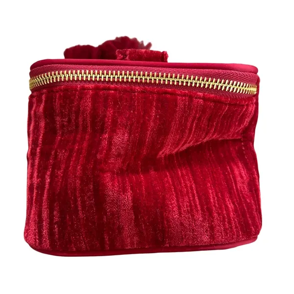 Sézane Crushed Red Velvet Cotton Lined Tassel Zipper Travel Case - Image 4