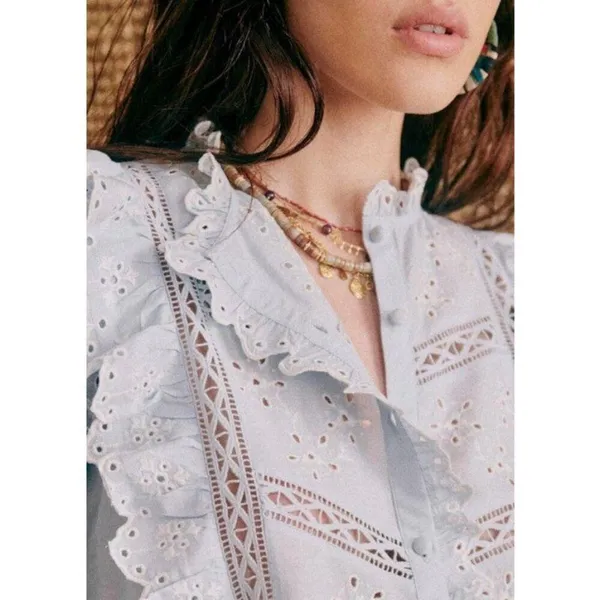 Sézane 💕💕 Irma Shirt ~ Light Blue/Ecru FR 34 = US 2 - Image 11