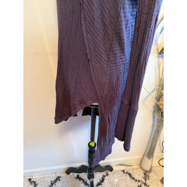 Free People Women Purple Waffle Knit Thermal Tunic Scoop Neck Long Sleeve Small‎ - Image 3