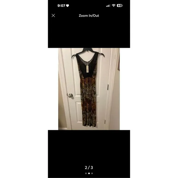 Julia Peacock Feather Maxi Dress Womens Medium Brown Mesh Inset Long Sundress NW - Image 4