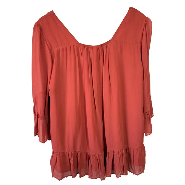 Floreat Anthropologie Ruffle Beaded‎ Blouse Top Rust Size Large - Image 4