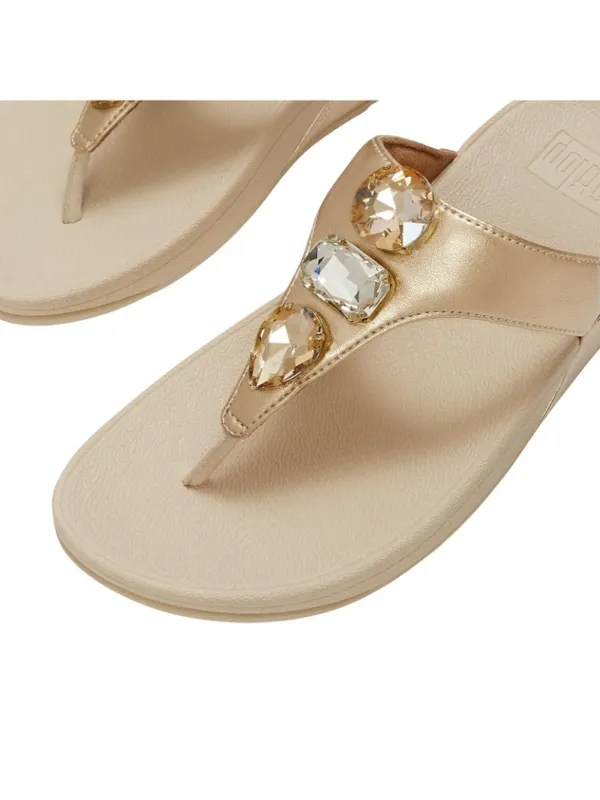 Fitflop Womens F-Mode Bejewelled Toe-Post Slip-On Thong Sandals Platino Gold 10M - Image 12